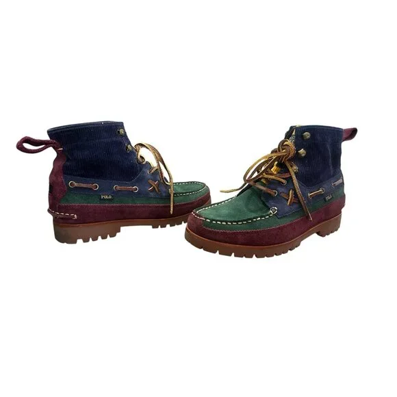 Sold Polo Country Ralph Lauren Suede Ranger Mid Boots Mens 7 Corduroy Lace Up - Picture 4 of 16
